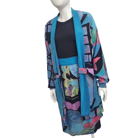 70s Inspired Abstract Art Drapy Jacket & Skirt Set In Group Ltd 14 Businesscore - Picture 12 of 13